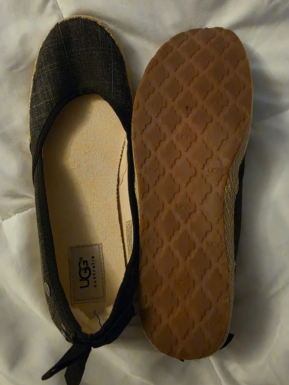 UGG Black Espadrille Ballet Flats with Jute Sole and Heel Bow